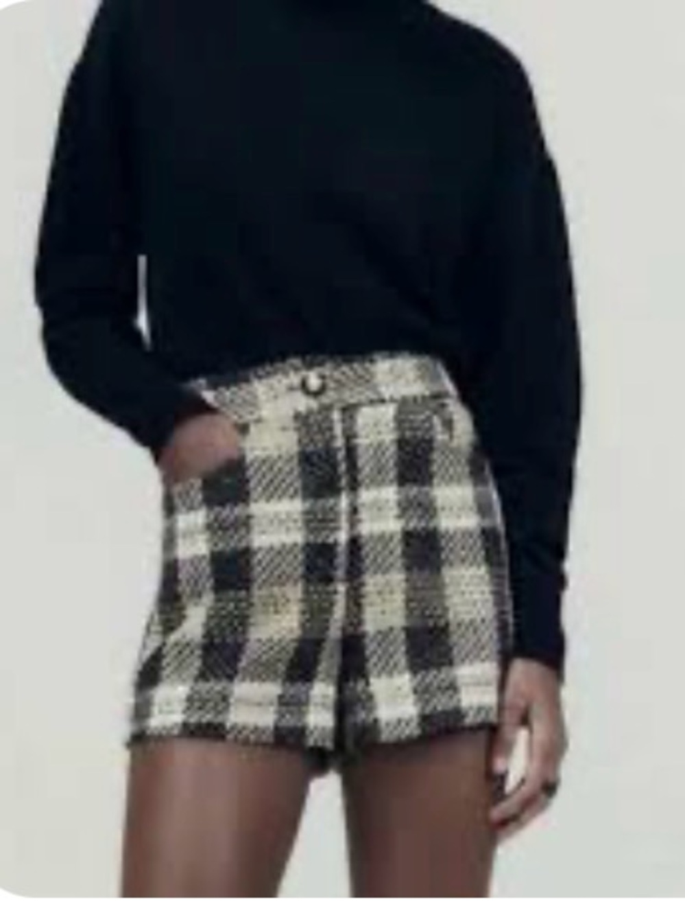 Zara Black & White Plaid High-Waist Shorts